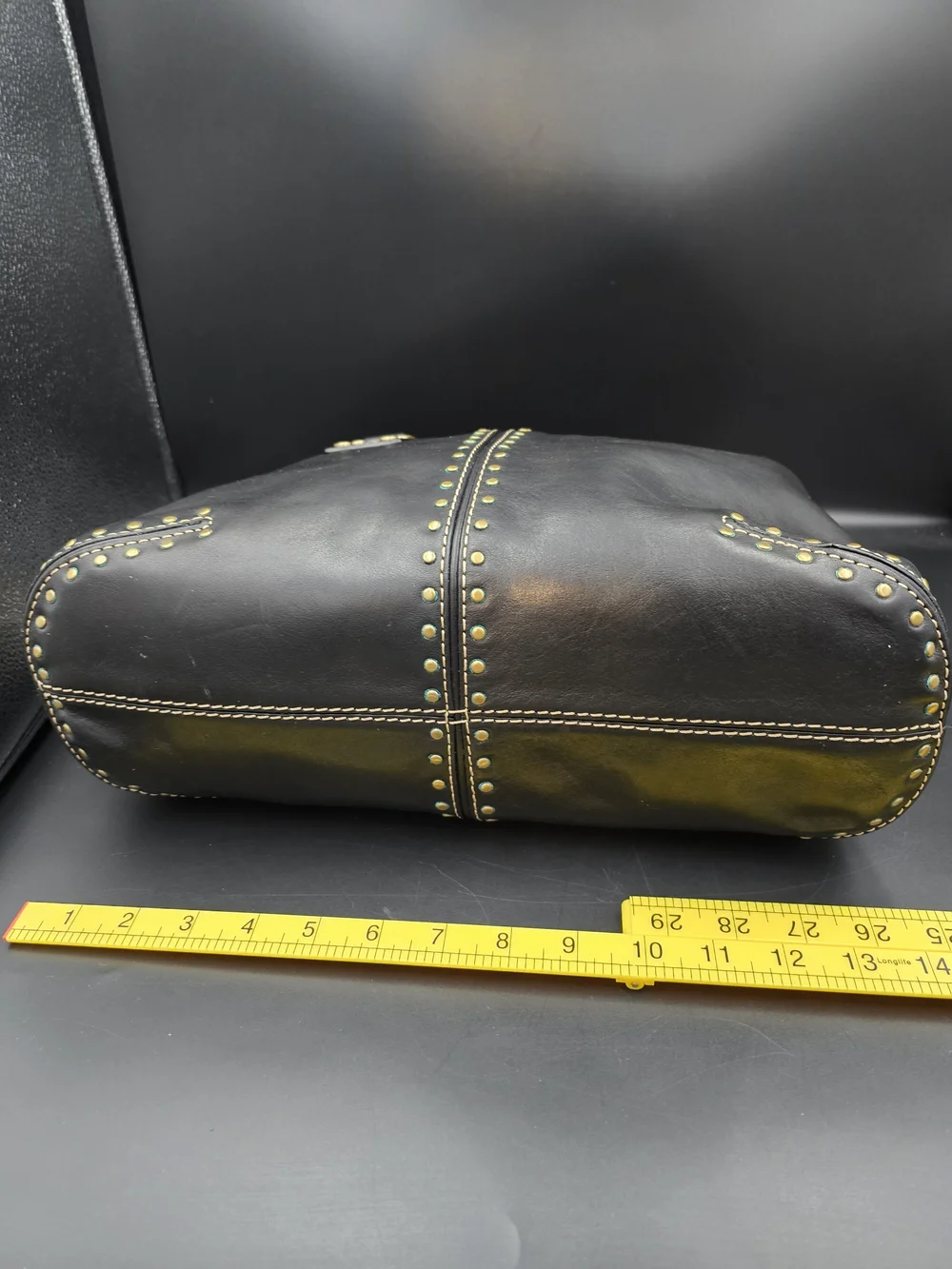 Michael Kors Black Leather Stud-Accent Satchel with Gold Hardware